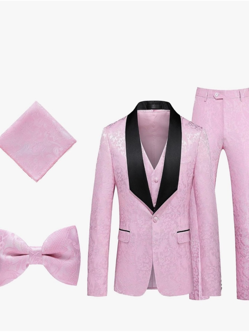 Men's Pink Jacquard Tuxedo with Black Shawl Lapel